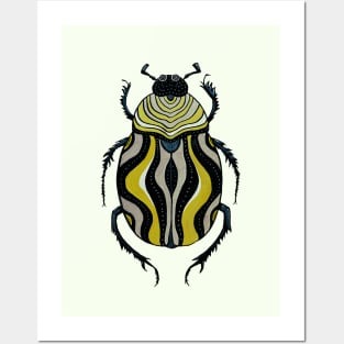 Cool Beetle With Stripes Ink Drawing Posters and Art
